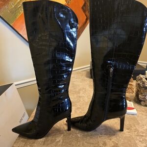 Nine West Black Croc-Embossed Heeled Boots